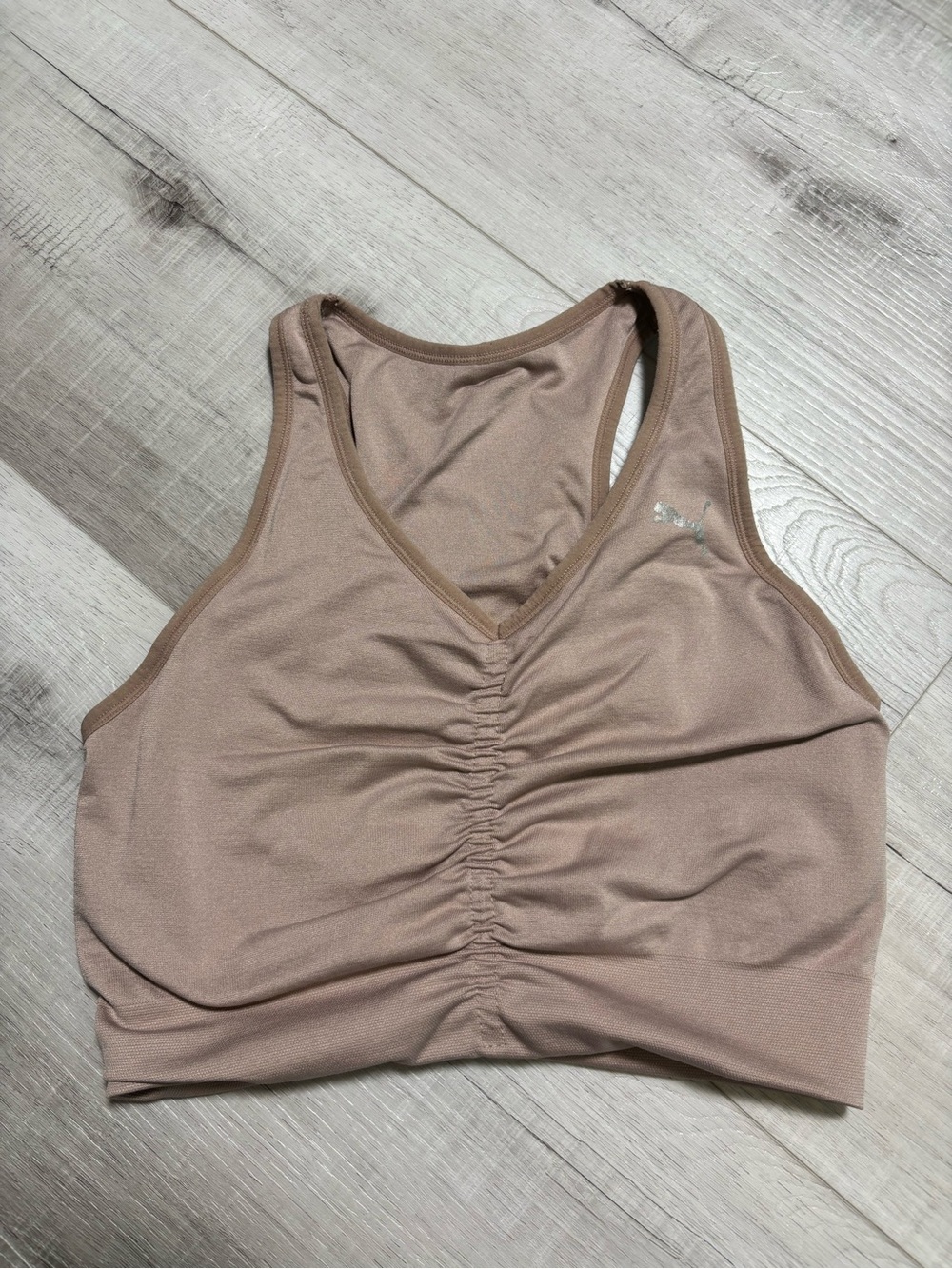 ⭐️ SALE - PUMA Ruched Racerback Sports Bra Crop Top Brown Taupe ~Medium